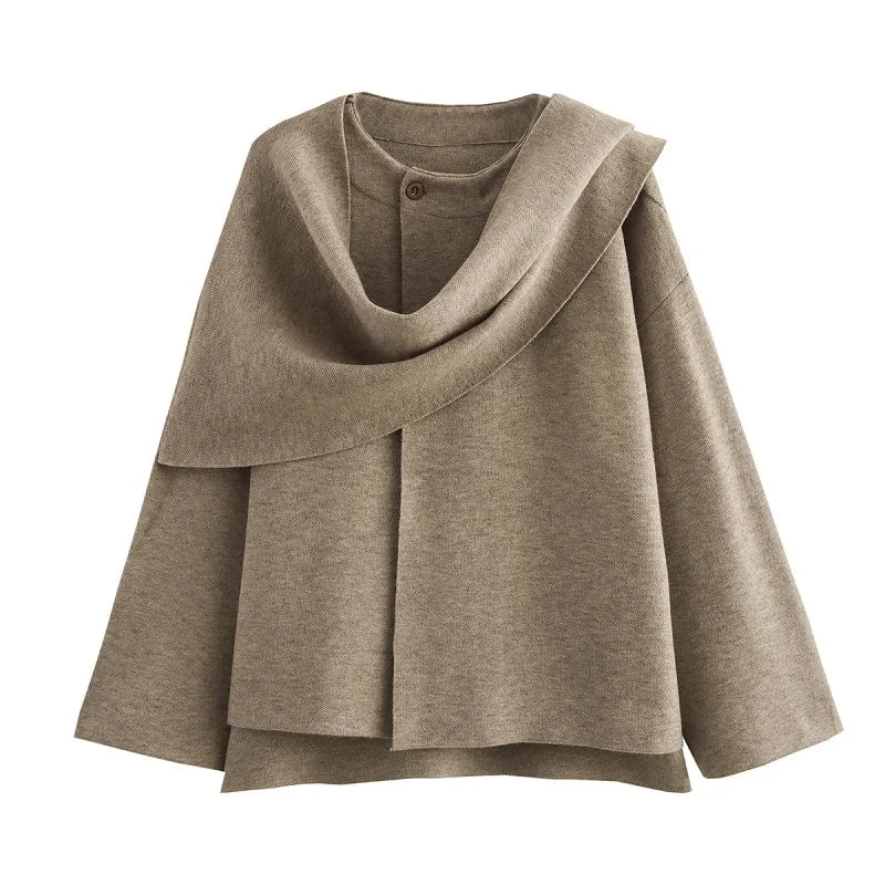 Chaqueta Capa de Paño con Bufanda Integrada | Estilo Elegante Otoño-Invierno