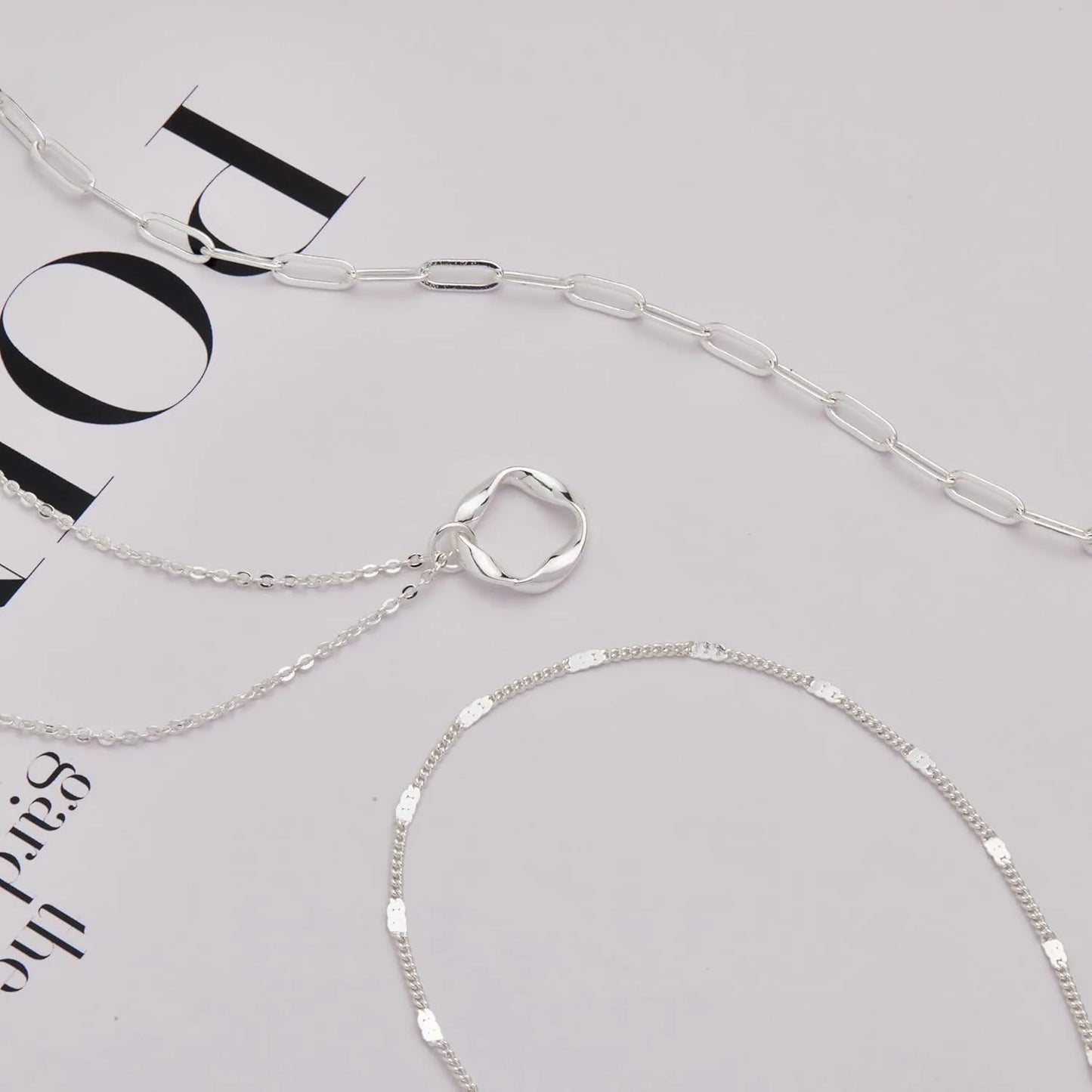 Layered 14K Gold Plated Necklaces for Women Stackable Silver Plated Circle Paperclip Chain Pendant Choker Necklace Set For Woman