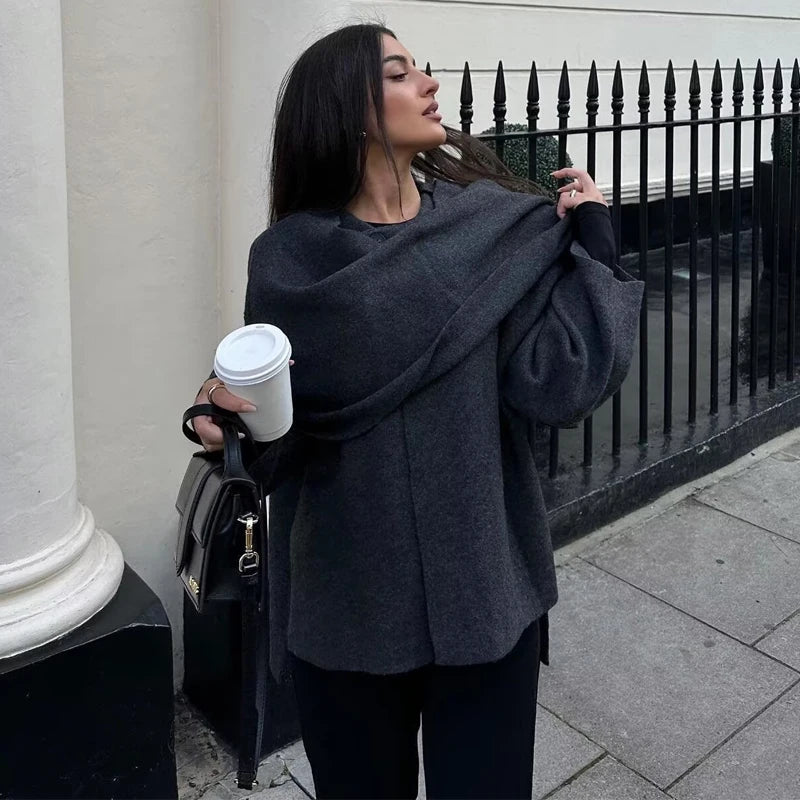 Chaqueta Capa de Paño con Bufanda Integrada | Estilo Elegante Otoño-Invierno