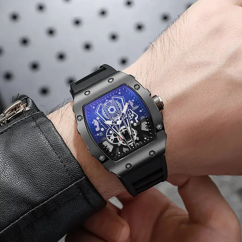Reloj Deportivo de Lujo Estilo Tonneau con Esfera Skeleton y Correa de Silicona