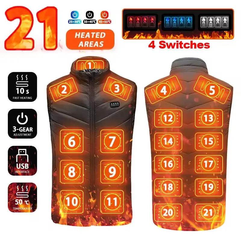 Chaleco Térmico Inteligente con 21 Zonas de Calor USB | Control de Temperatura Triple