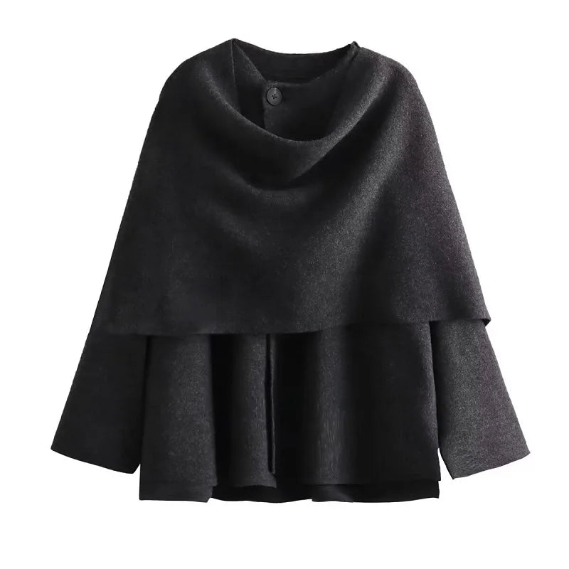 Chaqueta Capa de Paño con Bufanda Integrada | Estilo Elegante Otoño-Invierno