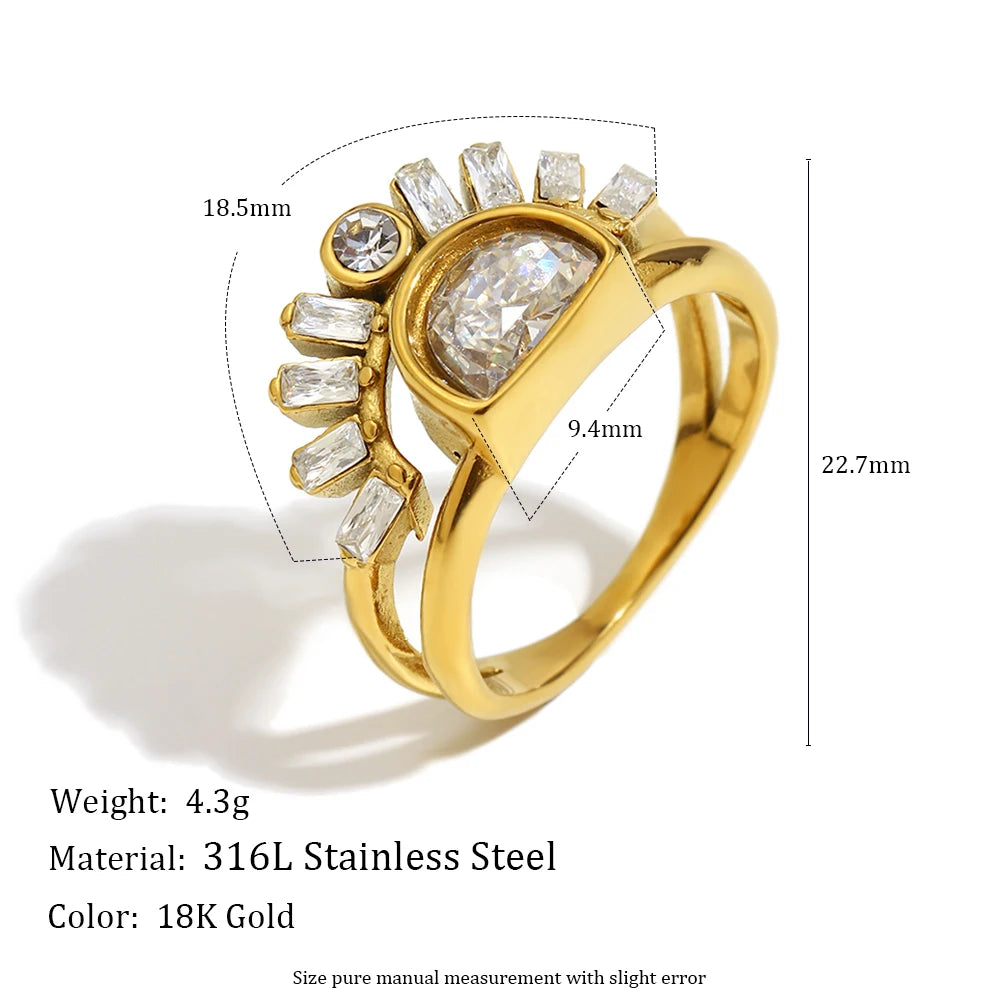 Anillo Doble Halo Art Déco | Acero Inoxidable y Baño de Oro 18K