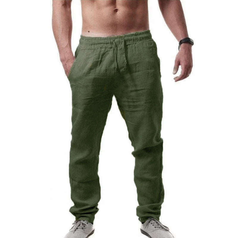 Pantalón Casual de Lino y Algodón con Cintura Elástica y Cordón
