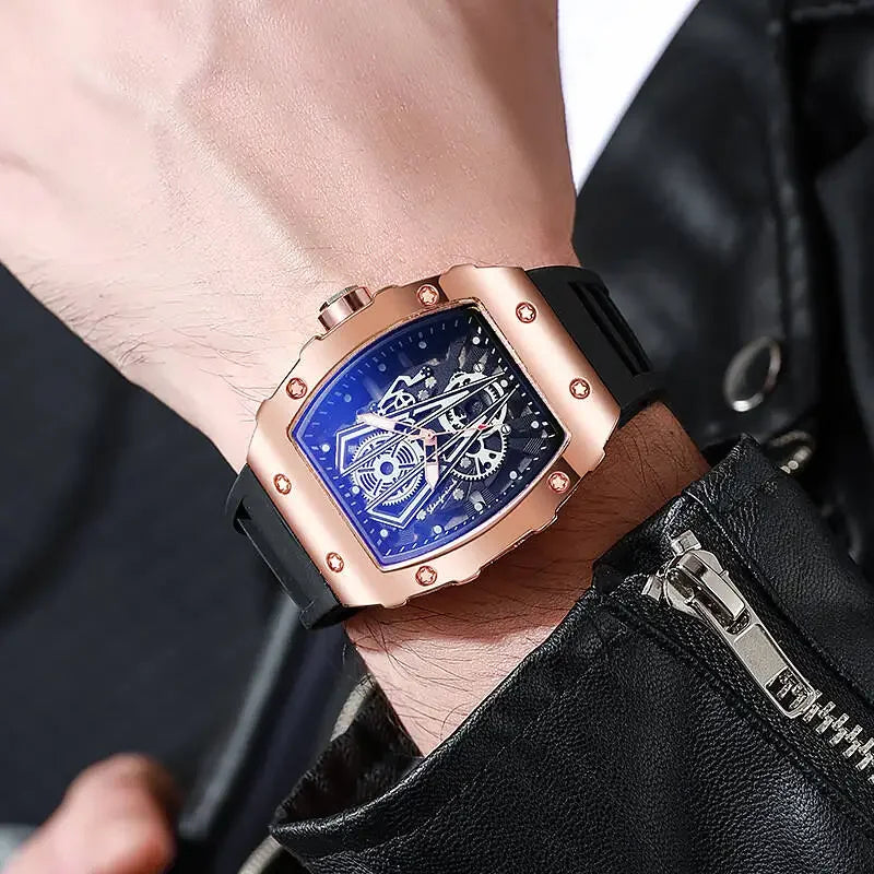 Reloj Deportivo de Lujo Estilo Tonneau con Esfera Skeleton y Correa de Silicona