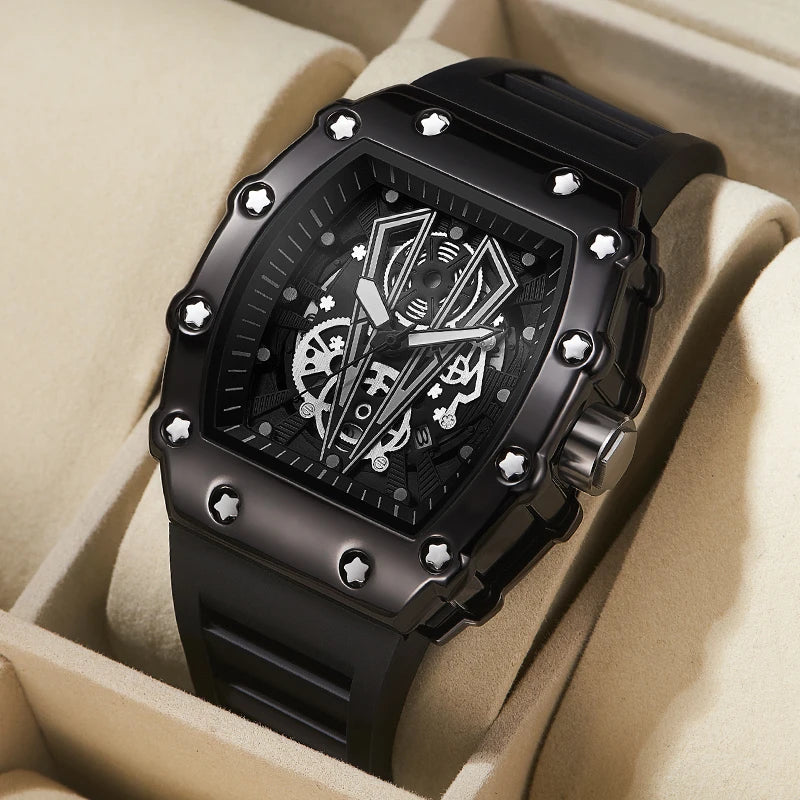 Reloj Deportivo de Lujo Estilo Tonneau con Esfera Skeleton y Correa de Silicona