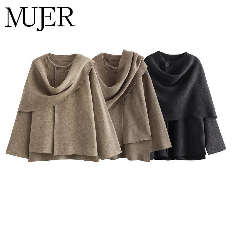 Chaqueta Capa de Paño con Bufanda Integrada | Estilo Elegante Otoño-Invierno