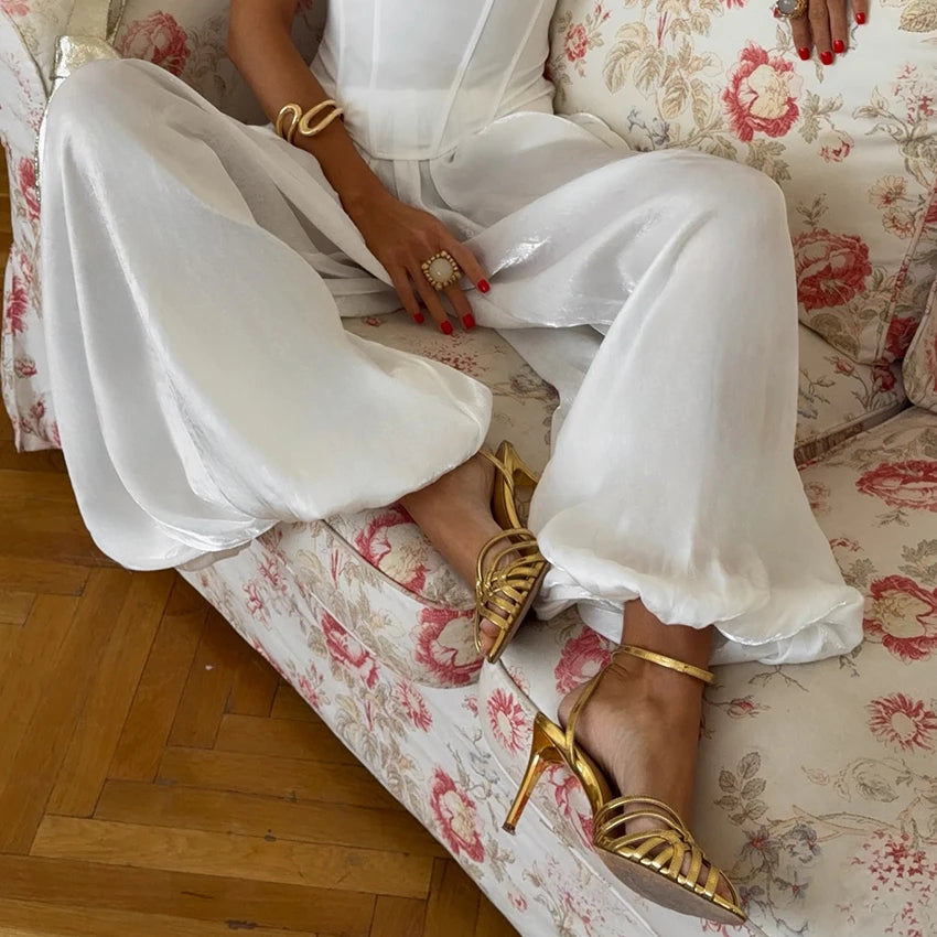 Pantalón Satinado Estilo Bombacho | Cintura Elástica de Tiro Alto para Fiesta