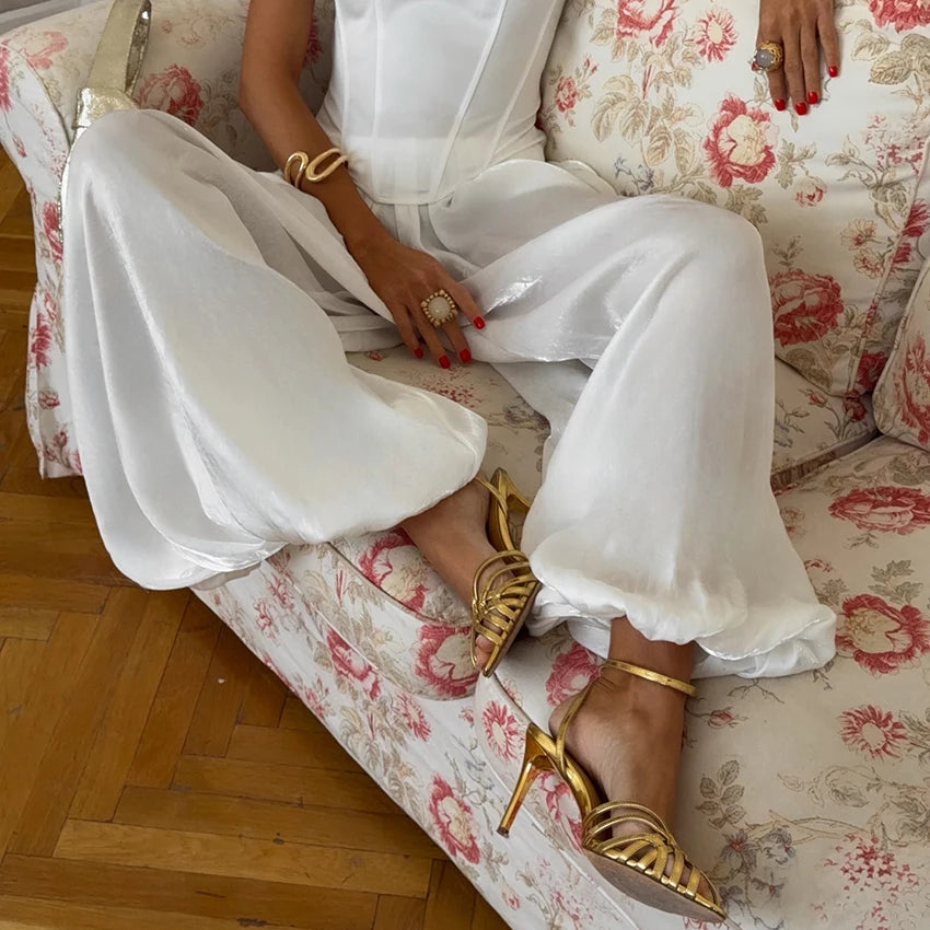 Pantalón Satinado Estilo Bombacho | Cintura Elástica de Tiro Alto para Fiesta