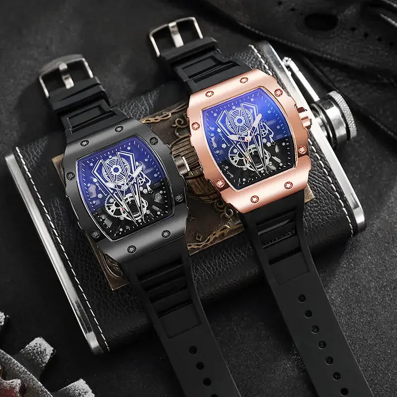 Reloj Deportivo de Lujo Estilo Tonneau con Esfera Skeleton y Correa de Silicona