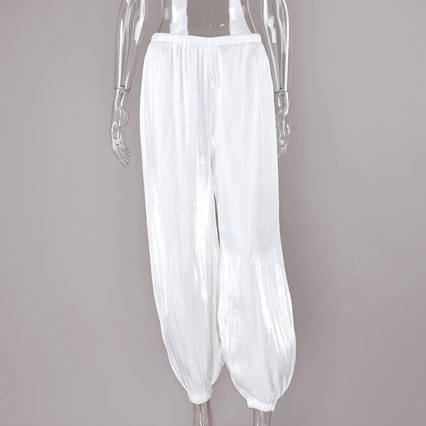 Pantalón Satinado Estilo Bombacho | Cintura Elástica de Tiro Alto para Fiesta