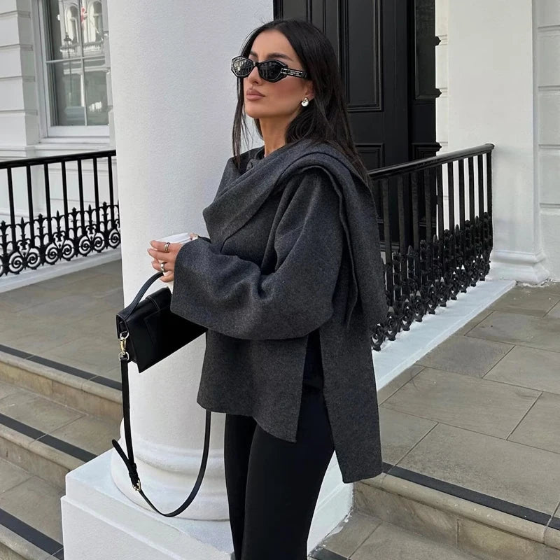 Chaqueta Capa de Paño con Bufanda Integrada | Estilo Elegante Otoño-Invierno