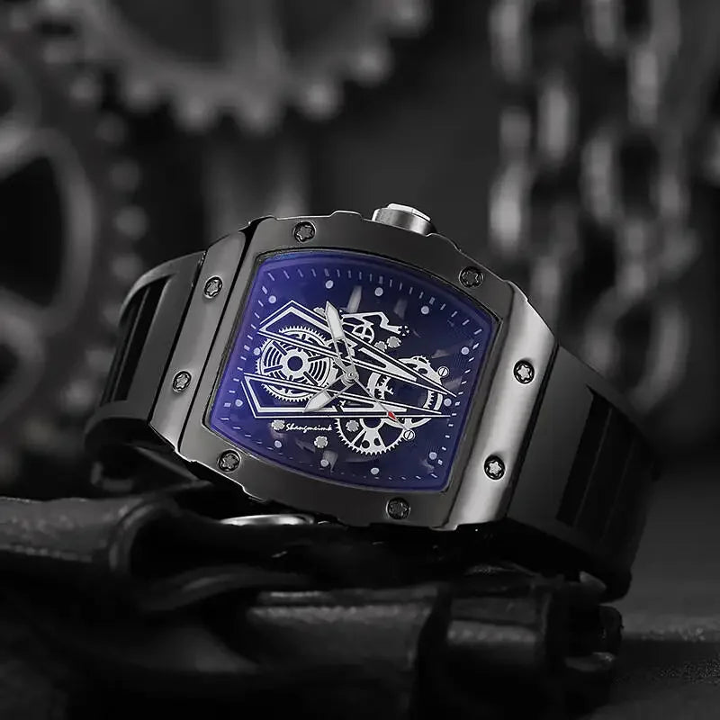 Reloj Deportivo de Lujo Estilo Tonneau con Esfera Skeleton y Correa de Silicona